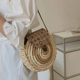Sac à bandoulière rond en paille directe Sac à bandoulière en paille Sac de plage de vacances
